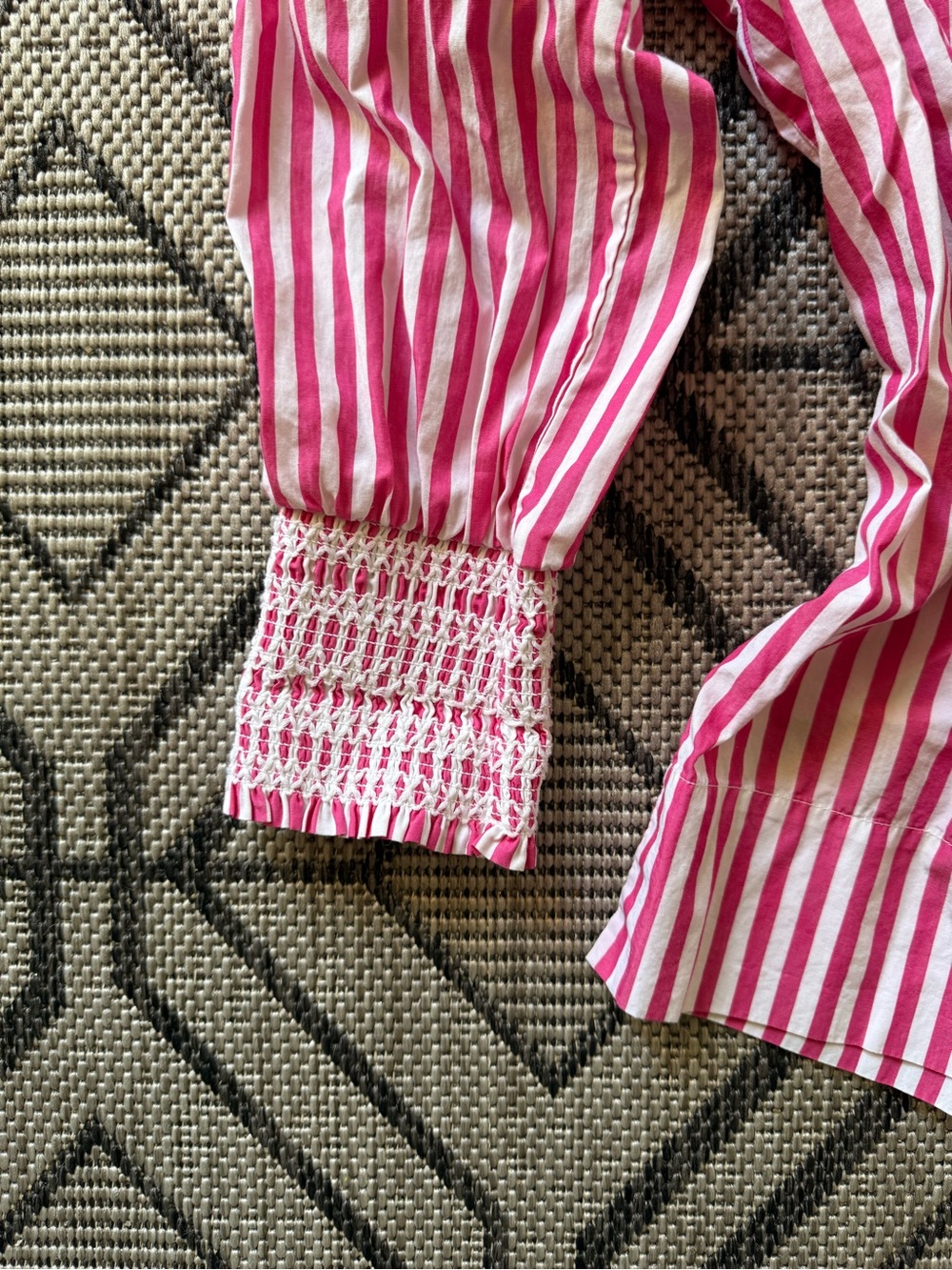 J. Crew Smocked-cuff popover top in stripe‎ Pink Striped Camisole - Picture 7 of 9